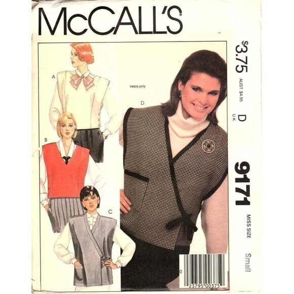 McCall's 9171 Misses Small Vintage Vest Uncut Sewing Pattern 1984 New - Picture 1 of 2